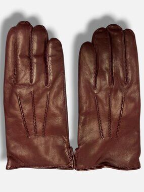 Saks Fifth Avenue Men's Brown Leather 1-Pair Cashmere-Lined Gloves Size L